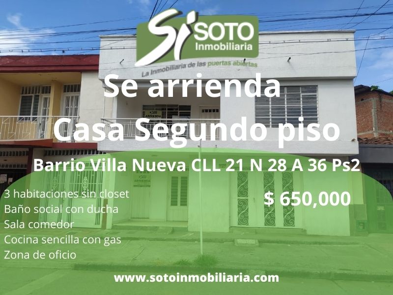 Se arrienda segundo piso B/ Villa Nueva CLL 21 N 28 A 36